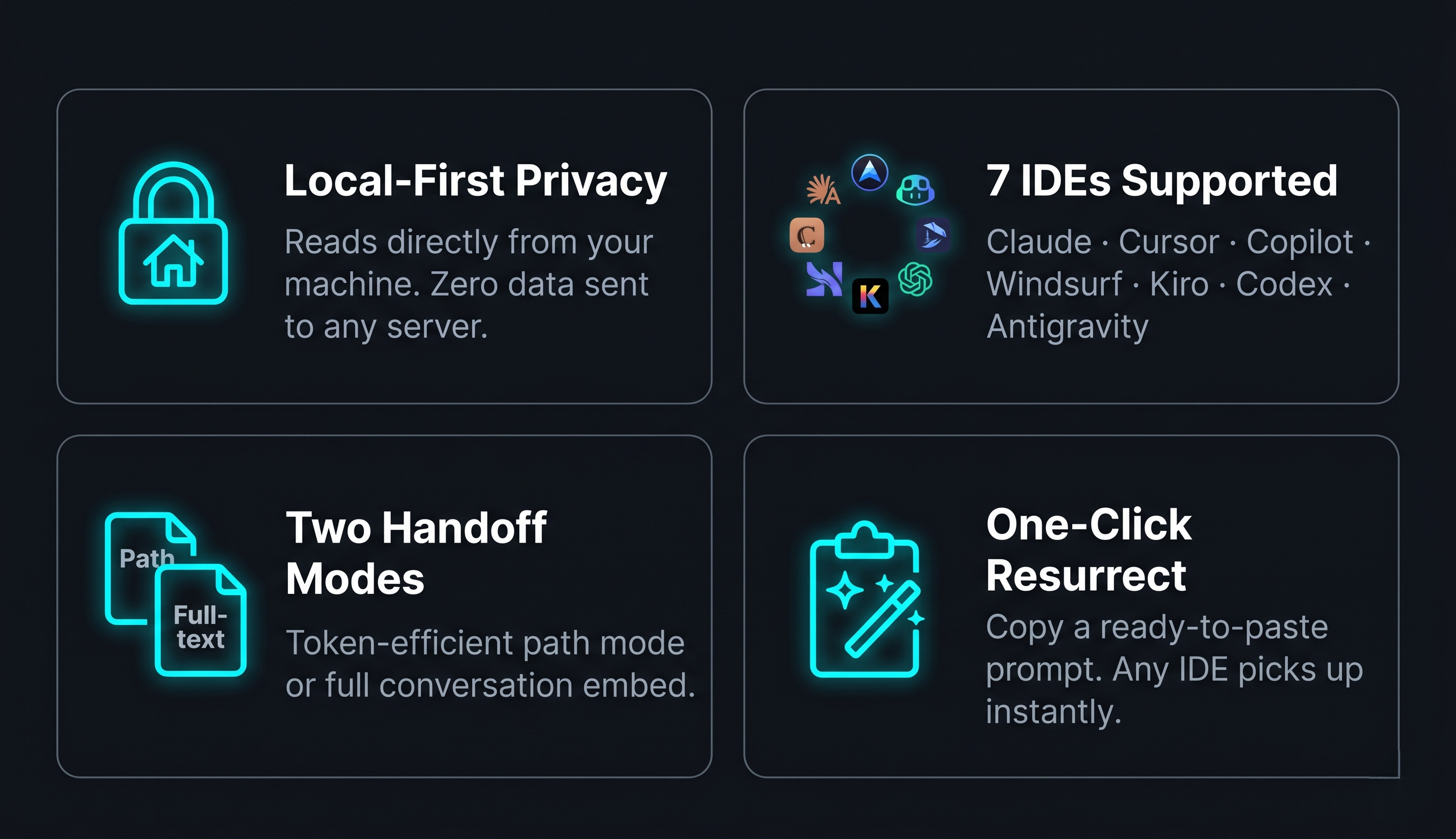 Edo Tensei local-first privacy supported IDEs and handoff modes